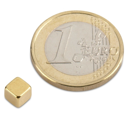 Cube magnétique 5,0 x 5,0 x 5,0 mm N42 Or - adhérence 1,5 kg
