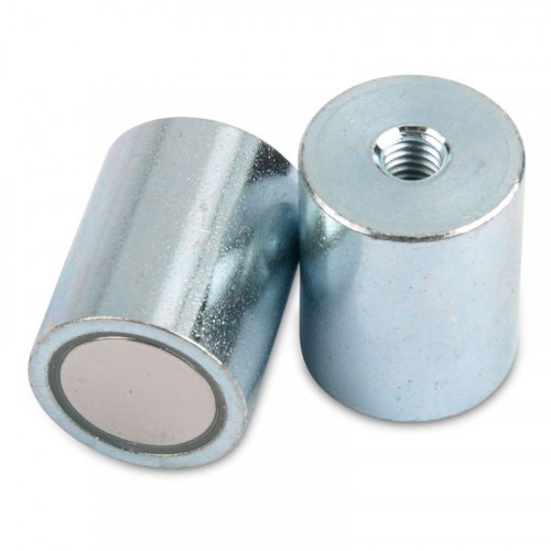 NdFeB Aimant cylindrique avec base avec filetage intérieur, boîtier en acier galvanisé