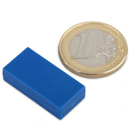 Aimant néodyme 25,4 x 12,7 x 6,3 mm avec revêtement plastique - bleu - 3,8 kg