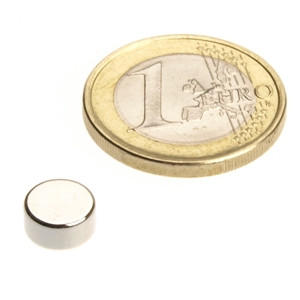 Disque magnétique Ø 8,0 x 4,0 mm N45 nickel - adhérence 2 kg