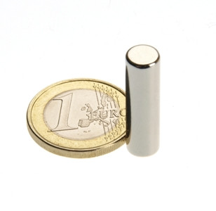 Cylindre magnétique Ø 7,0 x 25,0 mm N45 nickel - adhérence 2,8 kg