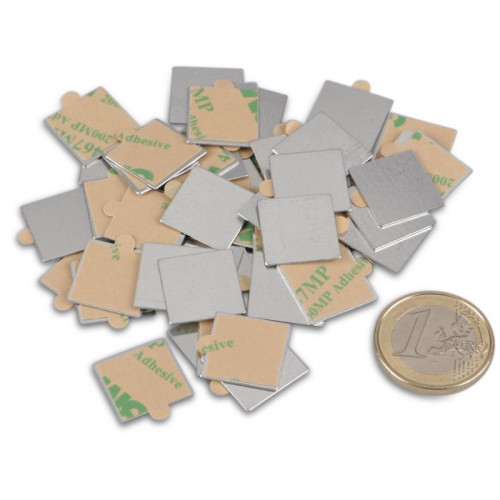 50 plaques métalliques autocollantes 15 x 15 x 0,5 mm avec adhésif 3M