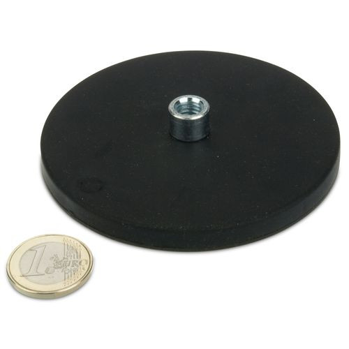 Système magnétique Ø 88 mm caoutchouté avec douille M8 - adhérence 55 kg