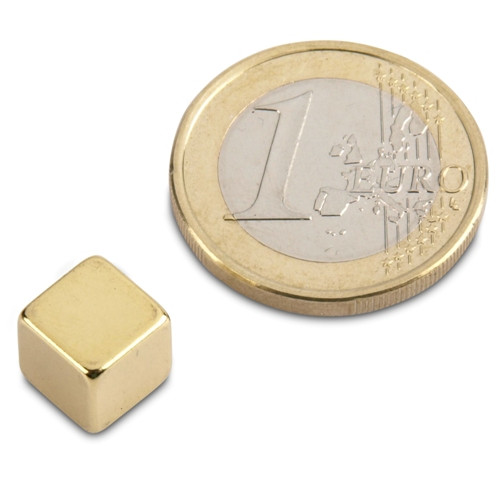 Cube magnétique 8,0 x 8,0 x 8,0 mm N45 Or - adhérence 4,5 kg