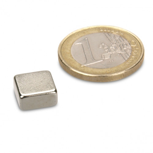 Cuboïde magnétique 10,0 x 10,0 x 5,0 mm N42 nickel - adhérence 3 kg