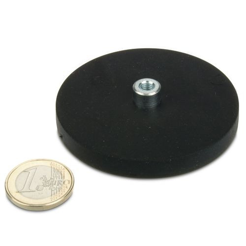 Système magnétique Ø 66 mm caoutchouté avec douille M5 - adhérence 25 kg