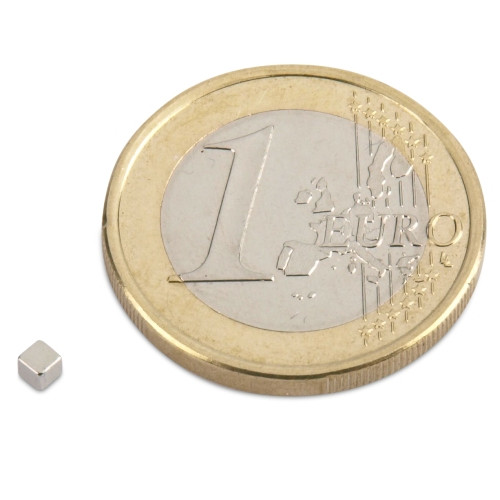 Cube magnétique 2,0 x 2,0 x 2,0 mm N45 nickel - adhérence 100 g