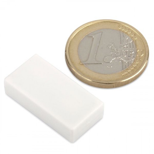 Aimant néodyme 25,4 x 12,7 x 6,3 mm avec revêtement plastique - blanc - 3,8 kg