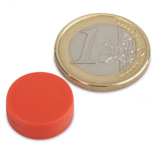 Aimant néodyme Ø 16,0 x 6,0 mm avec revêtement plastique - rouge - 2,6 kg