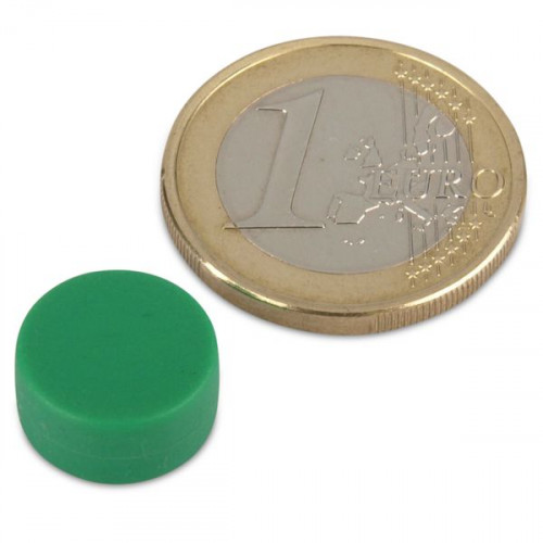 Aimant néodyme Ø 12,7 x 6,3 mm avec revêtement plastique - vert- 2 kg