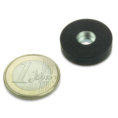 Système magnétique Ø 22 mm caoutchouté avec trou - adhérence 3,8 kg