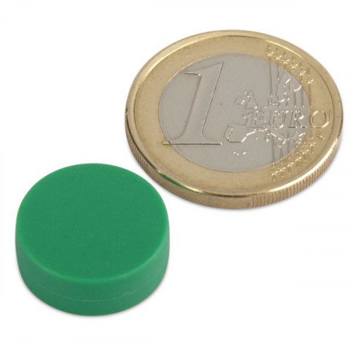 Aimant néodyme Ø 16,0 x 6,0 mm avec revêtement plastique - vert - 2,6 kg