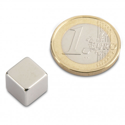 Cube magnétique 10,0 x 10,0 x 10,0 mm N42 nickel - adhérence 7 kg