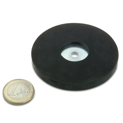 Système magnétique Ø 66 mm caoutchouté avec trou Ø 5,5 - adhérence 25 kg