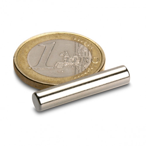 Cylindre magnétique Ø 5,0 x 25,0 mm N40 nickel - adhérence 1 kg