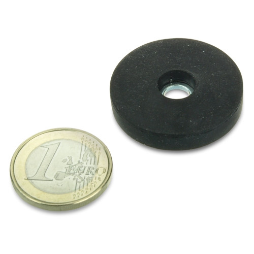 Système magnétique Ø 31 mm caoutchouté avec trou - adhérence 7,5 kg