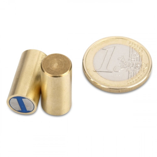 NdFeB Aimant cylindrique avec base Ø 10 x 20 mm, laiton, tolérance h6 - 4,6 kg