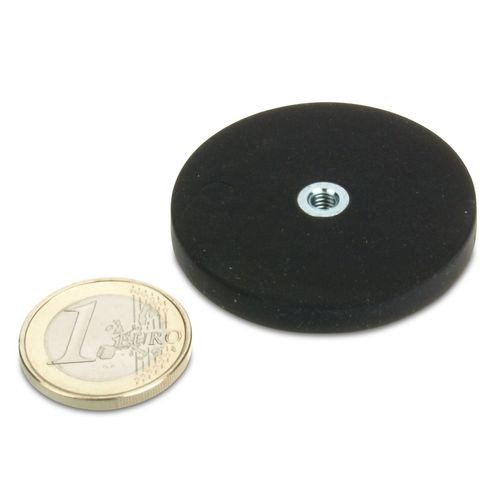 Système magnétique Ø 43 mm caoutchouté, filetage intérieur M4 - adhérence 10 kg