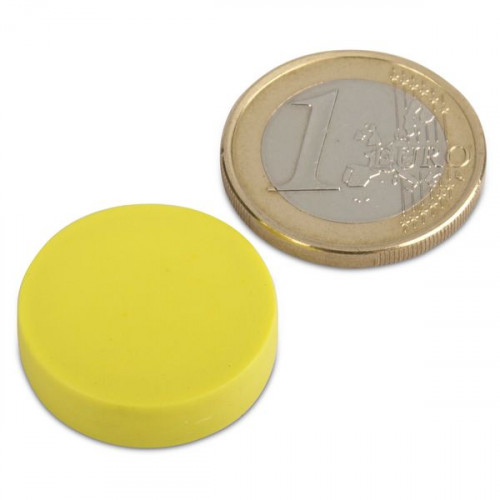 Aimant néodyme Ø 22,0 x 6,0 mm avec revêtement plastique - jaune - 4,1 kg
