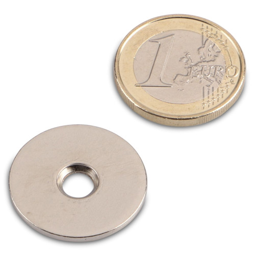 Disque métallique Ø 23,7 mm avec trou et fraisage nickel