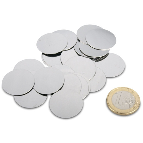 25 disques métalliques / plaques métalliques Ø 23 mm avec points adhésifs