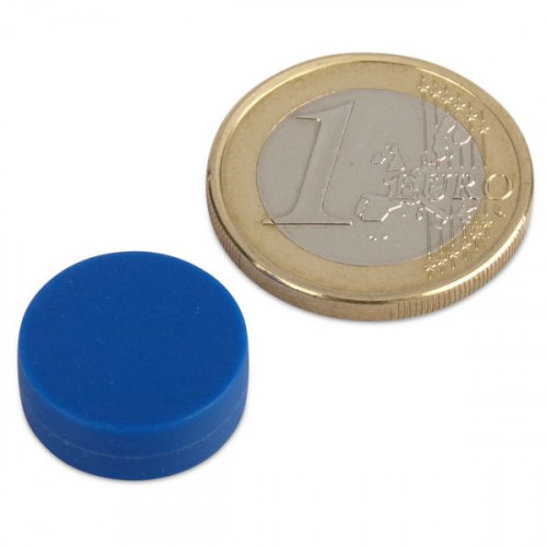 Aimant néodyme Ø 16,0 x 6,0 mm avec revêtement plastique - bleu - 2,6 kg
