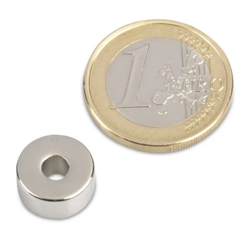 Anneau magnétique Ø 12,0 x 4,0 x 6,0 mm N50 nickel - adhérence 3,2 kg