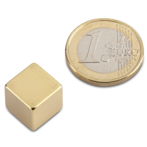 Cube magnétique 12,0 x 12,0 x 12,0 mm N48 Or - adhérence 11 kg