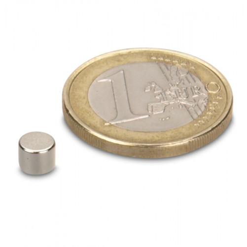 Disque magnétique Ø 5,0 x 4,0 mm N45 nickel - adhérence 1 kg