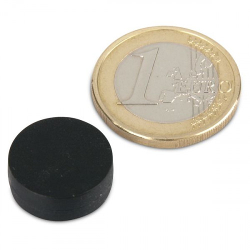 Aimant néodyme Ø 16,0 x 6,0 mm avec revêtement plastique - noir - 2,6 kg