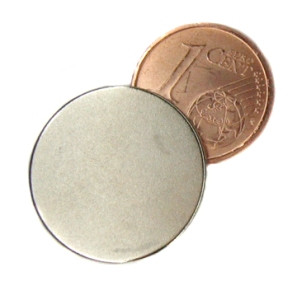 Disque magnétique Ø 20,0 x 1,5 mm N45 nickel - adhérence 2 kg