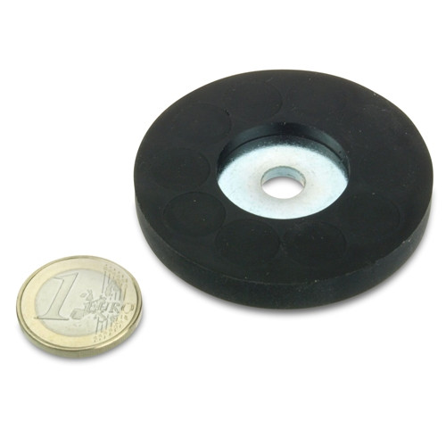 Système magnétique Ø 57 mm caoutchouté avec trou Ø 8 - adhérence 20 kg