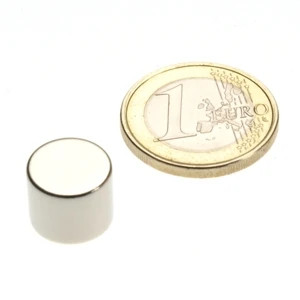 Disque magnétique Ø 12,0 x 10,0 mm N45 nickel - adhérence 7,6 kg