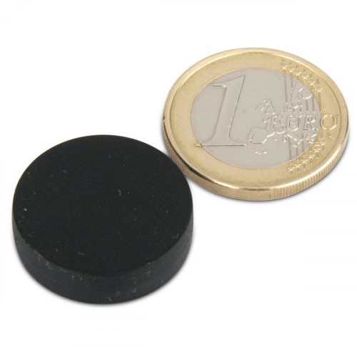 Aimant néodyme Ø 22,0 x 6,0 mm avec revêtement plastique - noir - 4,1 kg