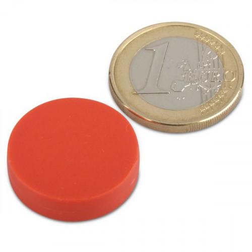 Aimant néodyme Ø 22,0 x 6,0 mm avec revêtement plastique - rouge - 4,1 kg
