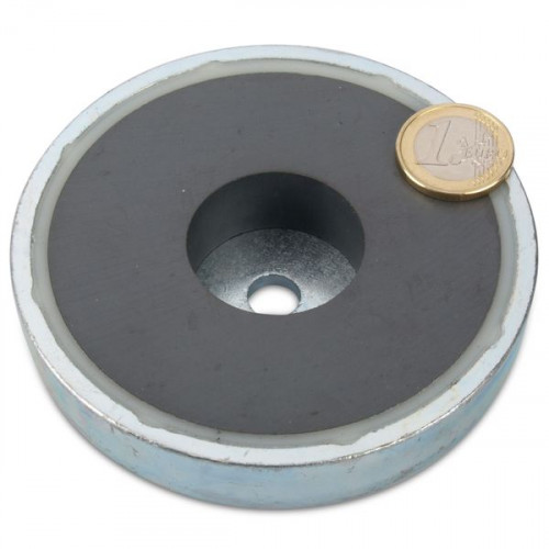 Aimant en pot en ferrite Ø 100,0 x 22,0 mm trou cylindrique, 68 kg