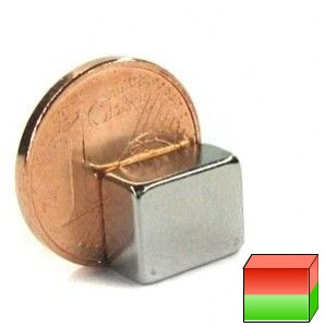 Cuboïde magnétique 10,0 x 5,0 x 8,0 mm N45 nickel - adhérence 2,6 kg