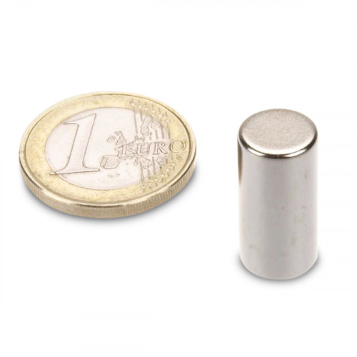 Cylindre magnétique Ø 10,0 x 20,0 mm N45 nickel - adhérence 4,5 kg