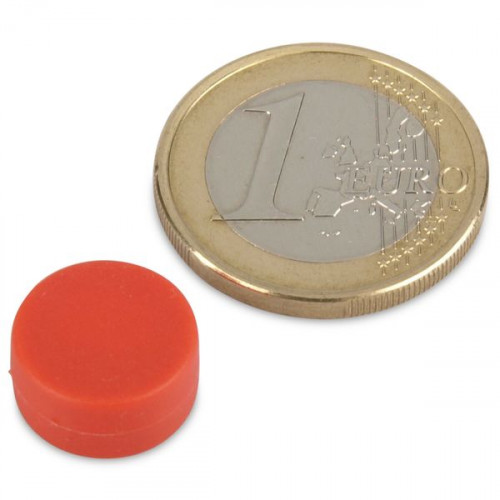 Aimant néodyme Ø 12,7 x 6,3 mm avec revêtement plastique - rouge - 2 kg