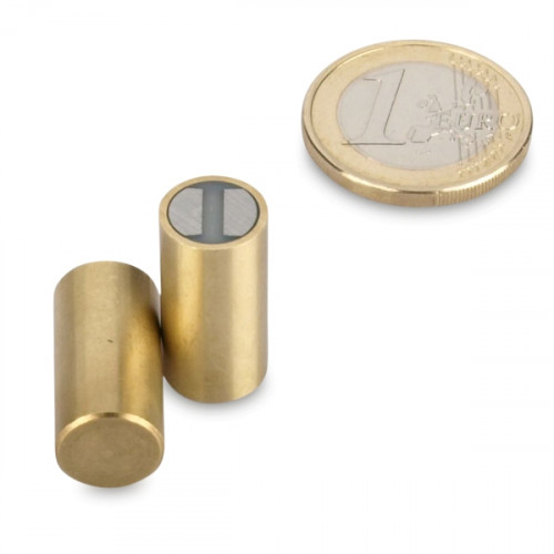 SmCo Aimant cylindrique avec base Ø 10 x 20 mm, laiton, tolérance h6 - 4,1 kg
