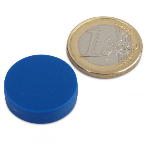 Aimant néodyme Ø 22,0 x 6,0 mm avec revêtement plastique - bleu - 4,1 kg