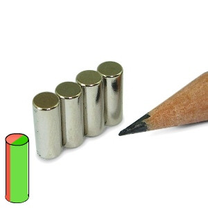 Cylindre magnétique Ø 4,0 x 10,0 mm N45 nickel - diamétral - adhérence 1,1 kg