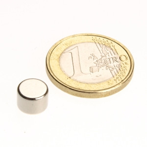 Disque magnétique Ø 8,0 x 6,0 mm N35 nickel - adhérence 2,2 kg