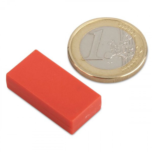Aimant néodyme 25,4 x 12,7 x 6,3 mm avec revêtement plastique - rouge - 3,8 kg