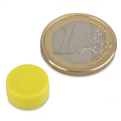 Aimant néodyme Ø 12,7 x 6,3 mm avec revêtement plastique - jaune - 2 kg
